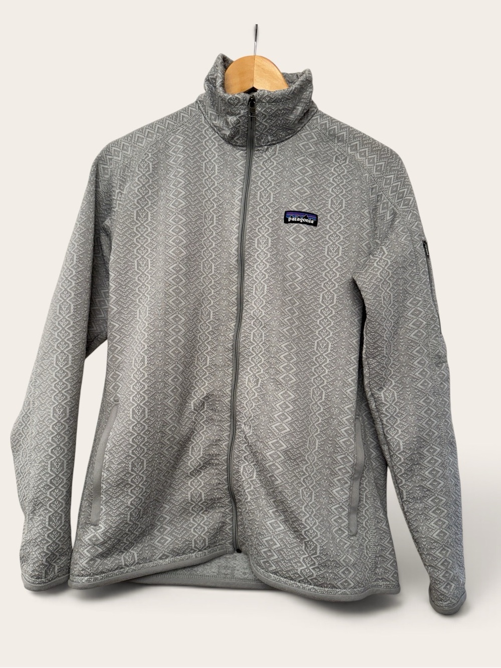 Patagonia Better Sweater Full Zip Fleece Jacket Womens L Large Gray Geometric